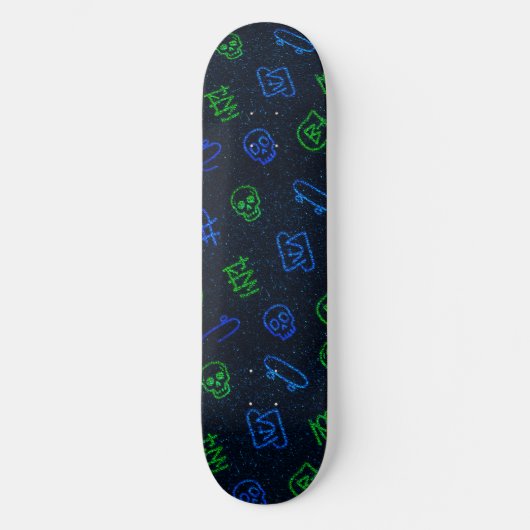 Cool Neon Green Blue Skull Graffiti Streetwear Cyb スケートボード (正面)
