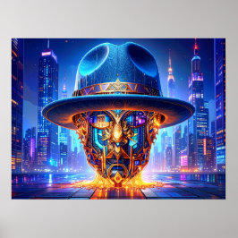 Cool New York City Art Nightscape Fedora Hat ポスター