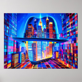 Cool New York City Hat on a NYC Skyscraper Balcony ポスター