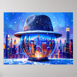 Cool New York City in a Snow Globe with Fedora Hat ポスター