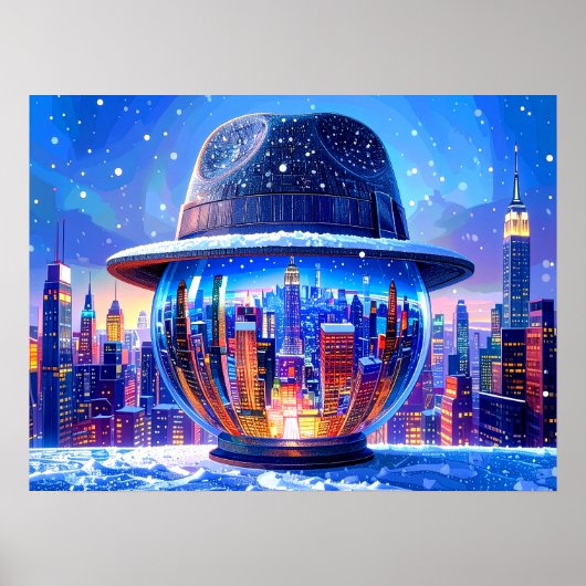 Cool New York City in a Snow Globe with Fedora Hat ポスター (正面)