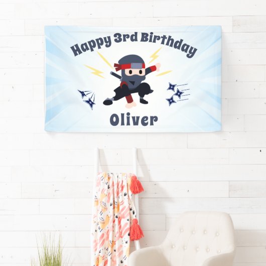 Cool Ninja Karate Kids Birthday Party Sign Banner 横断幕 (インサイチュ)