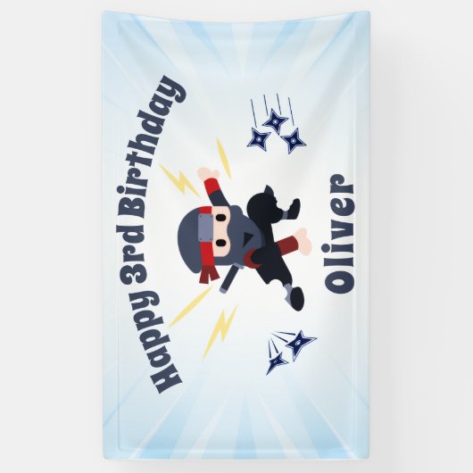 Cool Ninja Karate Kids Birthday Party Sign Banner 横断幕 (縦)