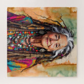 Cool Old Lady in Dread Locks Hippie Woman ジグソーパズル (横)