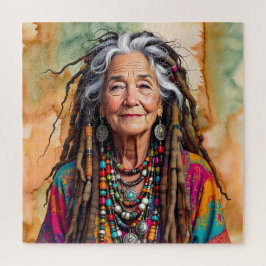 Cool Old Lady in Dread Locks Hippie Woman ジグソーパズル