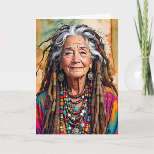Cool Old Lady in Dread Locks Hippie Woman Birthday カード (正面)