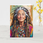 Cool Old Lady in Dread Locks Hippie Woman Birthday カード (黄色い花)