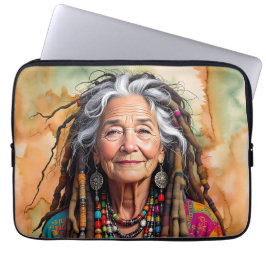 Cool Old Lady in Dread Locks Hippie Woman Blank ラップトップスリーブ