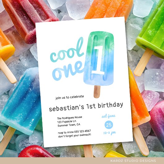 Cool One アイスバー1歳の誕生日 招待状