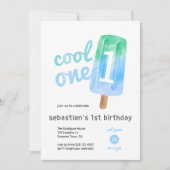 Cool One アイスバー1歳の誕生日 招待状 (正面)