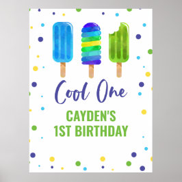 Cool One 1歳の誕生日 アイスキャンディー ブルー グリーン ポスター