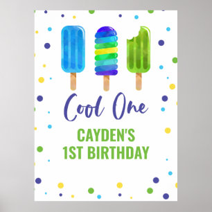 Cool One 1歳の誕生日 アイスキャンディー ブルー グリーン ポスター