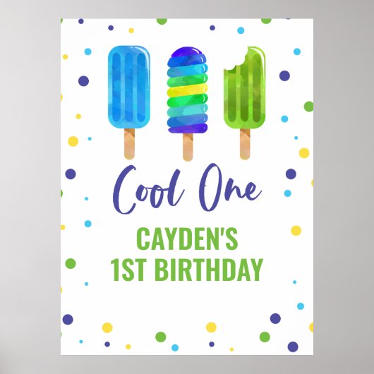 Cool One 1歳の誕生日 アイスキャンディー ブルー グリーン ポスター (正面)