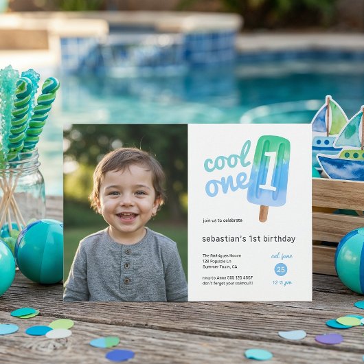 Cool One Popsicle Boy 1st Birthday 招待状