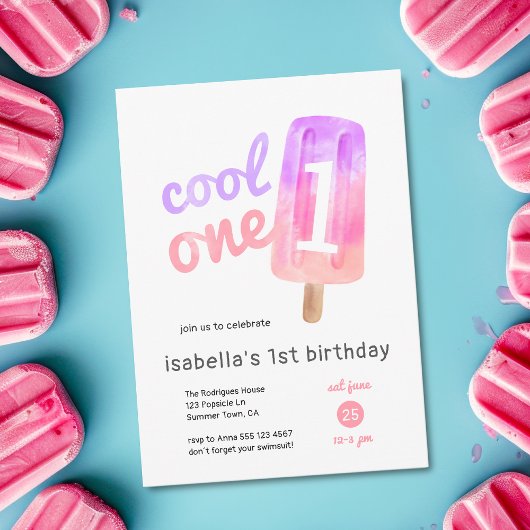 Cool One Popsicle Girl 1歳の誕生日 招待状