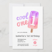 Cool One Popsicle Girl 1歳の誕生日 招待状 (正面)