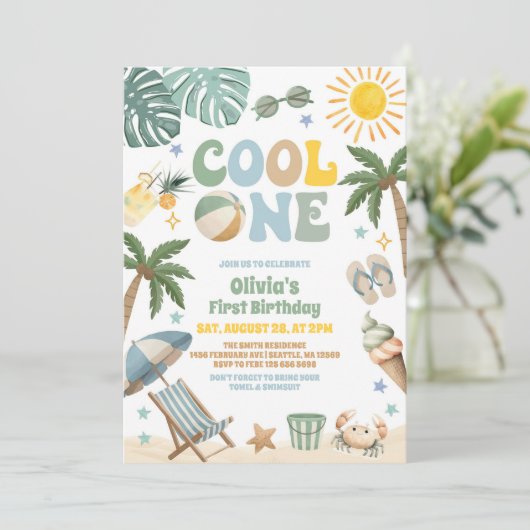 Cool One Summer Beach Party 1st Birthday  招待状 (スタンド正面)