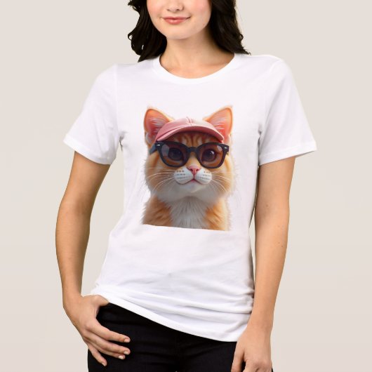 Cool orange cat wearing sunglasses and a pink base トライブレンドＴシャツ (正面)
