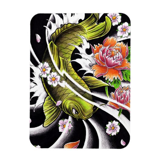 Cool oriental japanese black ink lucky koi fish マグネット (縦)