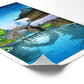 Cool oriental japanese Kameido Shrine lake rain ポスター (角)