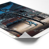 Cool oriental japanese shin hanga night village ポスター (角)