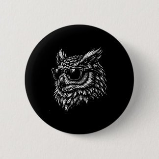 Cool owl bird with sunglasses vintage ink retro 缶バッジ