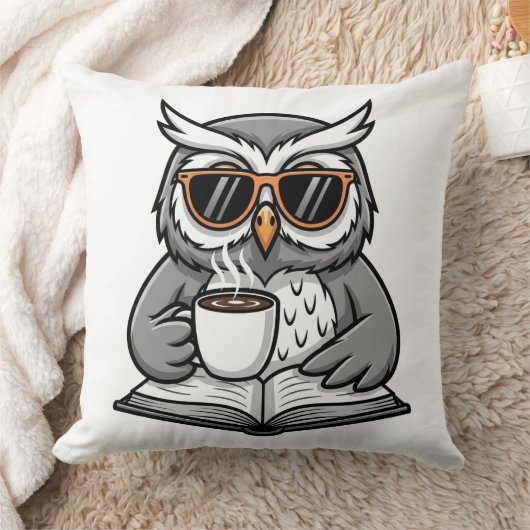 Cool Owl Reading With Coffee クッション (ブランケット)