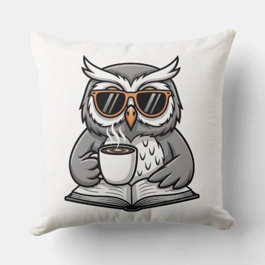 Cool Owl Reading With Coffee クッション (裏面)