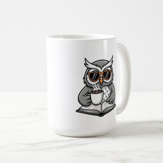 Cool Owl Reading With Coffee コーヒーマグカップ (正面右)