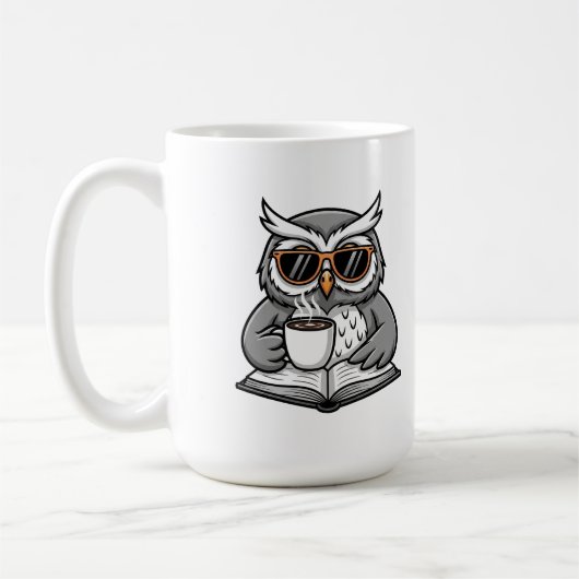 Cool Owl Reading With Coffee コーヒーマグカップ (左)