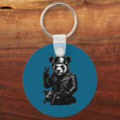 Cool Panda Punk Peace Sign Motorcycle  キーホルダー (正面)