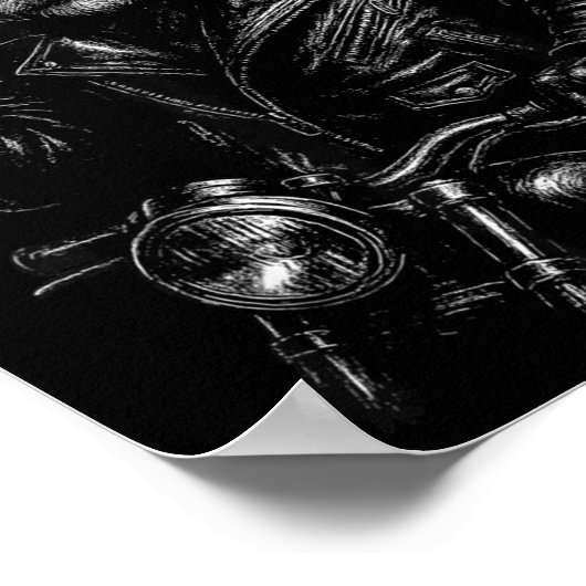 Cool Panda Punk Peace Sign Motorcycle  ポスター (角)