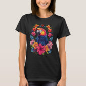 Cool Parrot encircled by Flowers Owner lovers gard Tシャツ (正面)