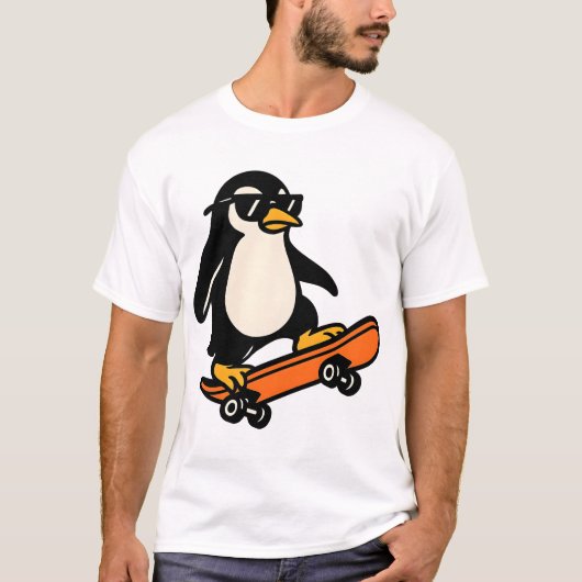 Cool Penguin on Skateboard Tシャツ (正面)