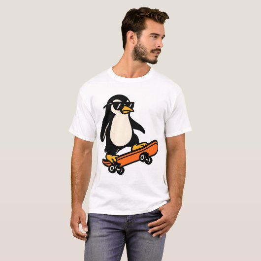 Cool Penguin on Skateboard Tシャツ (正面フル)