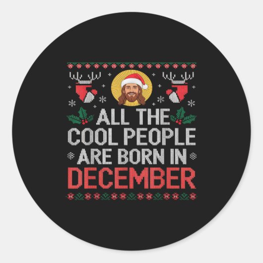Cool People Are Born In December Christian Christm ラウンドシール (正面)