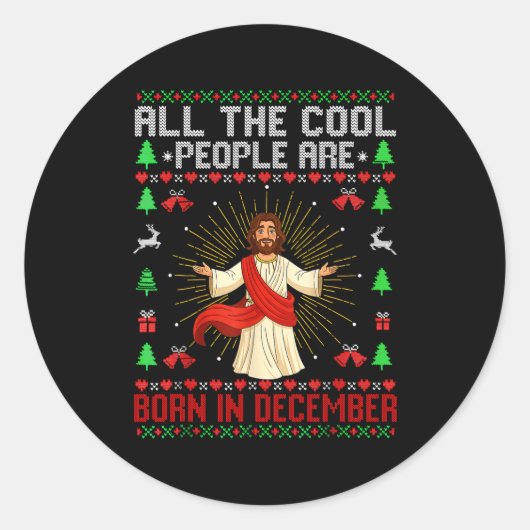 Cool People Are Born In December Christian Christm ラウンドシール (正面)