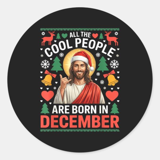 Cool People Are Born In December Christian Christm ラウンドシール (正面)