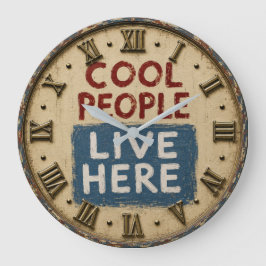 Cool People Live Here Rustic Farmhouse ラージ壁時計