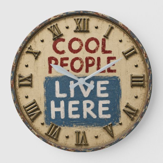 Cool People Live Here Rustic Farmhouse ラージ壁時計 (正面)