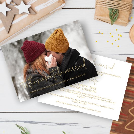 Cool Photo Christmas Wedding Elegant Modern Script セーブザデート