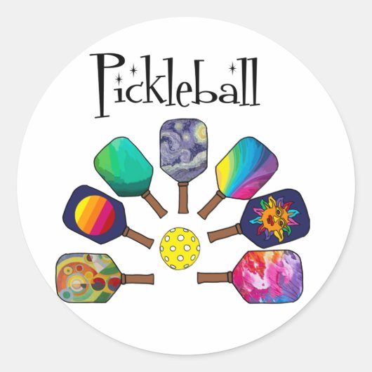 Cool Pickleball Paddle Sports Rainbow ラウンドシール (正面)