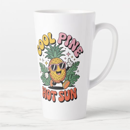 Cool Pine Hot Sun Retro Pineapple Summer Vibes カフェラテマグ (右)
