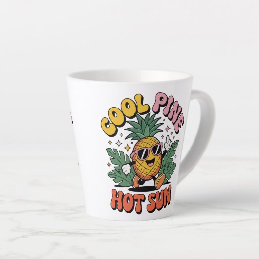 Cool Pine Hot Sun Retro Pineapple Summer Vibes カフェラテマグ (右アングル)