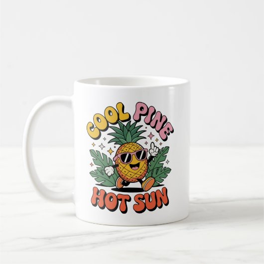 Cool Pine Hot Sun Retro Pineapple Summer Vibes コーヒーマグカップ (左)