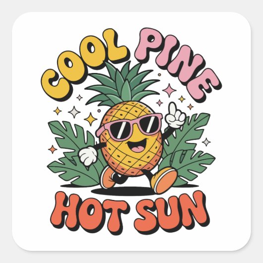 Cool Pine Hot Sun Retro Pineapple Summer Vibes スクエアシール (正面)