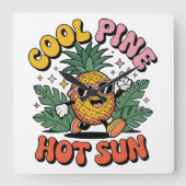 Cool Pine Hot Sun Retro Pineapple Summer Vibes スクエア壁時計 (正面)