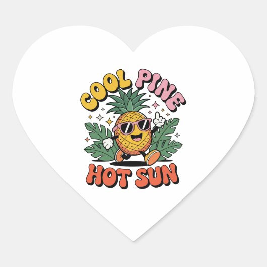 Cool Pine Hot Sun Retro Pineapple Summer Vibes ハートシール (正面)