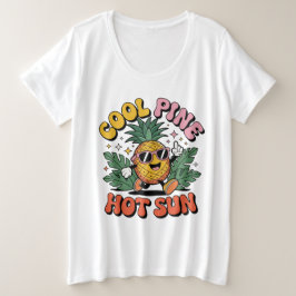Cool Pine Hot Sun Retro Pineapple Summer Vibes プラスサイズTシャツ