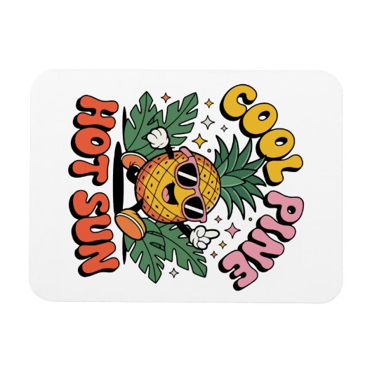 Cool Pine Hot Sun Retro Pineapple Summer Vibes マグネット (横)